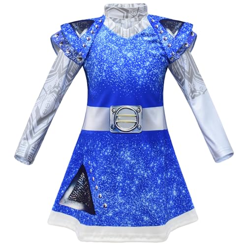 QKNTKF Zombies 3 Kostüm, Zombies Cheerleader Kostüm für Kinder, Addison Alien Cosplay Kleid für Mädchen, Cheerleader-Outfit, Zombie-Schule 3, Cosplay-Kostüm für Halloween-Party (E,140) von QKNTKF