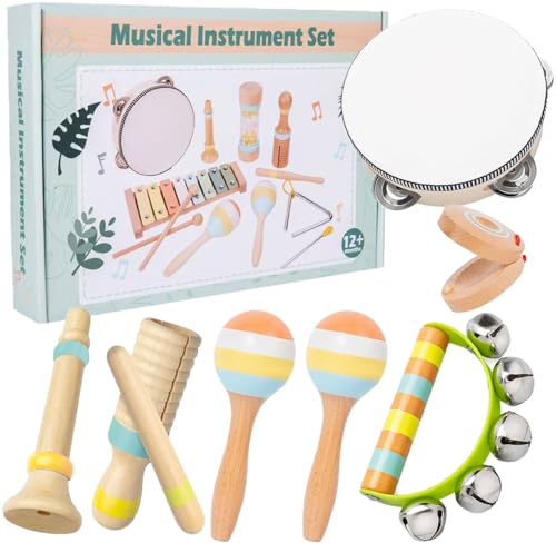 Kleinkind-Musikinstrumente, Montessori-Musikinstrumente für Babys, Percussion-Instrumente für 1-Jährige Jungen und Mädchen, Geburtstagsgeschenk für Kinder von 1-3 Jahren (7 in 1) von QLEBAO
