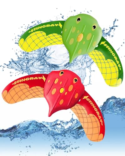 QLEUIFT Teufel Fisch Schwimmbad Spielzeug, Wasserspielzeug Kinder, Pool Spielzeug, Tauchringe für Kinder, Tauchspielzeug, Wasser Spielzeug für Swimmingpool, Unterwasser Glider (2 PCS Rot und Grün) von QLEUIFT