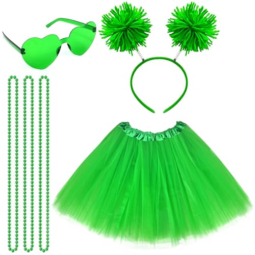 QLINLEAF Grünes Tutu für Damen und Mädchen, Tutu-Kostüm-Zubehör-Set, Pompon, Stirnband, Herz, Sonnenbrille, Halloween, 80er-Jahre, Cosplay, Geburtstagsparty QLINLEAF Grünes Tutu für Damen und Mädchen, Tutu-Kostüm-Zubehör-Set, Pompon, Stirnband, Herz, Sonnenbrille, Halloween, 80er-Jahre, Cosplay, Geburtstagsparty von QLINLEAF