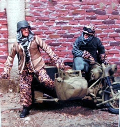QLKFTRVNH 1/35 WWII German Soldier Resin Model Kit Unbemalter und unmontierter Soldat Resin Model Kit (2 Figuren, kein Motorrad) //F5v0f1 von QLKFTRVNH