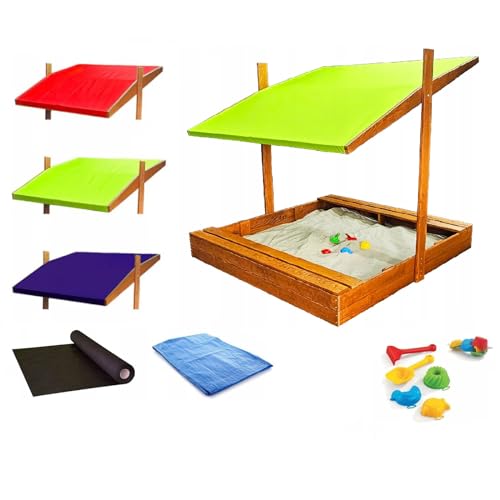 QLS 150 cm großer Holz-Sandkasten mit Dach & Abdeckung – imprägniert & stabil – 4 Farben verfügbar (Grün) von QLS
