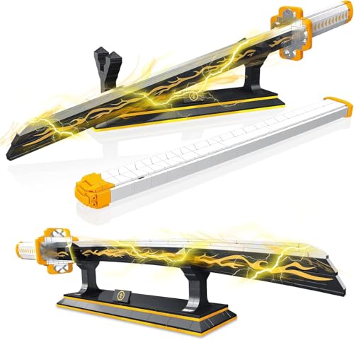 Demon Slayer Schwert Schwert Ideas Cosplay Animes Zenitsu Katana?Klemmbausteine Bausteinen deko Geschenk für Erwachsene und Jungen ab 6-16 mit Scheide Halterung(kompatibel mit Lego 956 pcs) von QLT QIAOLETONG