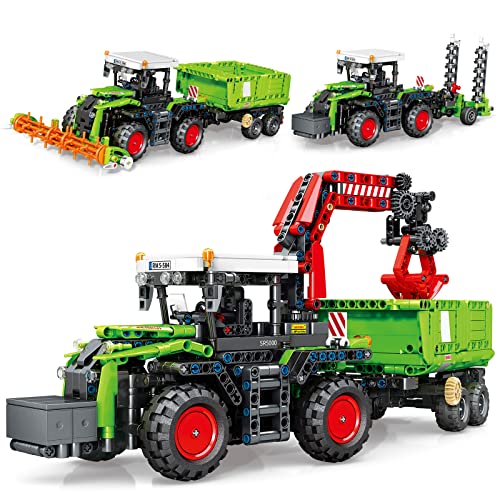 QLT 3 in 1 Traktor Harvester Klemmbausteine Bausteine，Kompatibel Mit Lego Technik Bauernhof LKW Spielzeug für Erwachsene und Jungen und Mädchen im Alter von 8–12 Jahren 1481 Teile von QLT QIAOLETONG