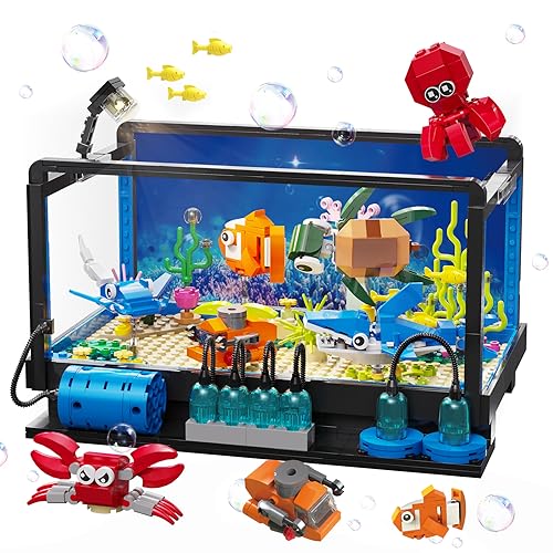 QLT Aquarium Fish Tank Ideas Bauspielzeug mit LED Licht,Compatible with Lego Aquarium klemmbausteine deko bausteine Geschenk für Erwachsene und Jungen Mädchen ab 8-12 Jahren（625PCS） von QLT QIAOLETONG