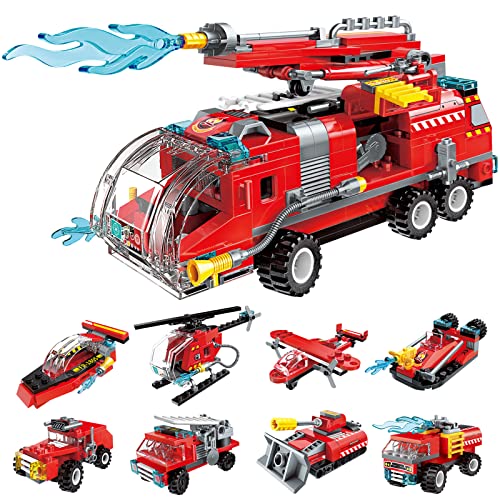 QLT City Fire Truck Building Kit für Kinder von 6–12 Jahren, Kompatibel Mit Lego City Fire Truck 8-in-1- Klemmbausteine Baustein, Helicopter Toys Building Sets.(313 PCS) von QLT QIAOLETONG