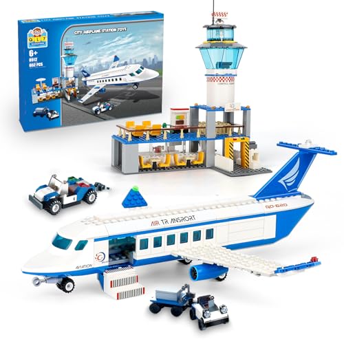 QLT City Flughafen Spielzeug Klemmbausteine Baustein，Kompatibel Mit Lego City Polizei Flugzeugstation mit Gepäckwagen Radar Tower with LED für Kinder von 8–12 Jahren Und Erwachsene 581 Pieces von QLT QIAOLETONG