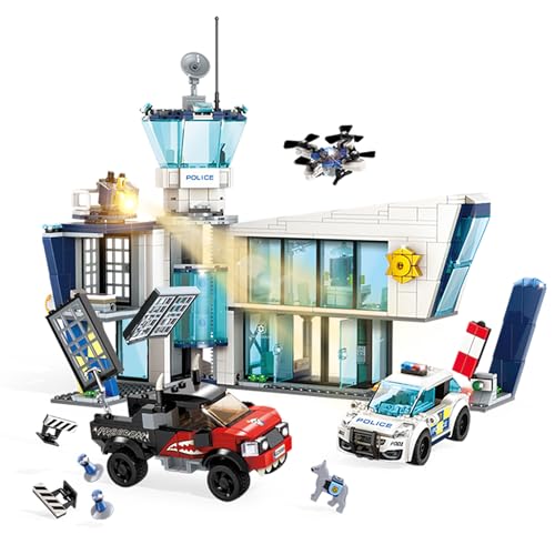 QLT City Polizeistation Polizei Spielzeug,Kompatibel Mit Lego City Polizei Klemmbausteine Bausteine mit,Drohne,Polizeiauto 887PCS Geschenk für Jungen Mädchen Alter 6-12. von QLT QIAOLETONG