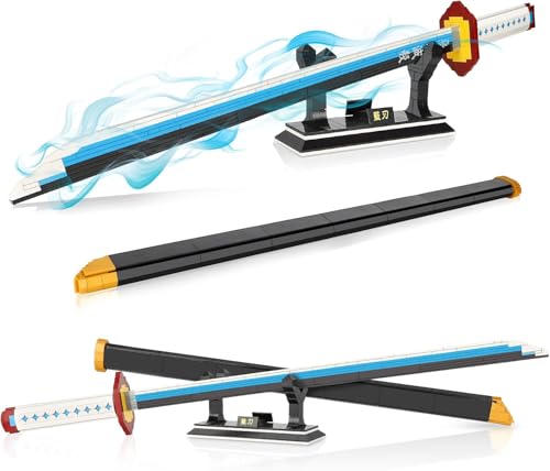 QLT QIAOLETONG Demon Slayer Schwert Schwert Ideas Cosplay Animes Tomioka Giyuu Katana,Klemmbausteine Bausteinen deko Geschenk für Erwachsene Jungen ab 6-16 mit Scheide Halterung(695 pcs) von QLT QIAOLETONG