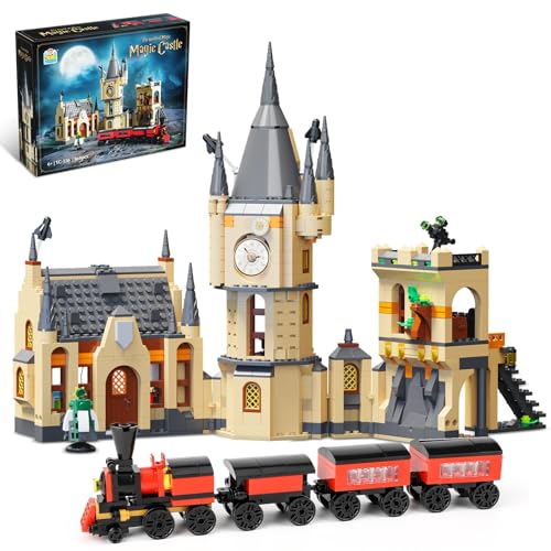 QLT Harry Schloss klemmbausteine Bauspielzeug Mit LED，Kompatibel Mit Lego Harry Zug Ideas Magic Castle Architecture für Potter Fans Jungen und Erwachsene ab 8-16+（868PCS） von QLT QIAOLETONG