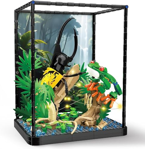 QLT Ideas Baukasten mit tropischen Regenwaldtieren，Kompatibel mit Lego Klemmbausteine Baustein Reptilienlandschaft mit LED-Lichtspielzeug für Kinder von 10–14 Jahren und Erwachsene von QLT QIAOLETONG
