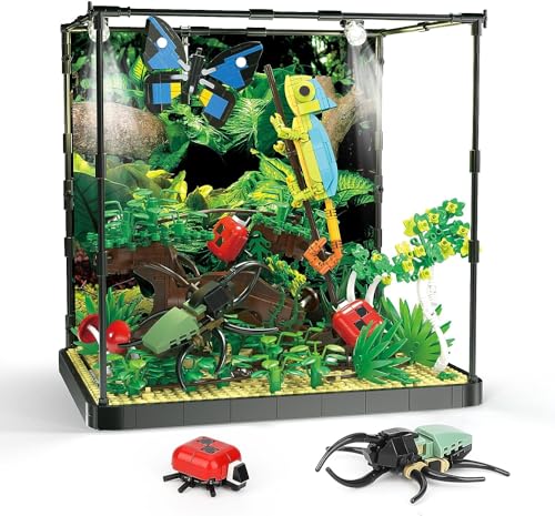 QLT Ideas Baukasten mit tropischen Regenwaldtieren，Kompatibel mit Lego Klemmbausteine Baustein Reptilienlandschaft mit LED-Lichtspielzeug für Kinder von 8–14 Jahren und Erwachsene von QLT QIAOLETONG