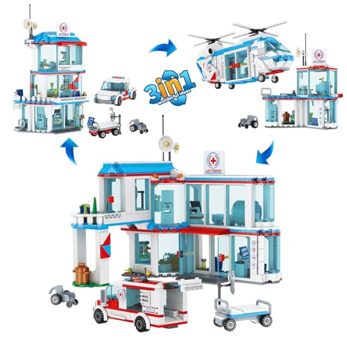 QLT QIAOLETONG City Krankenhaus 3 in 1 Baustein Set, Kompatibel Mit Lego Krankenhaus, inklusive Rettungs Hubschrauber, Anhänger und Trage, STEM Geschenke für 6-12+ Jahre alte Jungen Mädchen QLT QIAOLETONG City Krankenhaus 3 in 1 Baustein Set, Kompatibel Mit Lego Krankenhaus, inklusive Rettungs Hubschrauber, Anhänger und Trage, STEM Geschenke für 6-12+ Jahre alte Jungen Mädchen von QLT QIAOLETONG