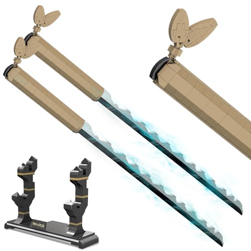 QLT QIAOLETONG Demon Animes Slayers Cosplay Hashibira Inosuke Schwert, Katana, Klemmbausteine Bausteinen deko Geschenk für Erwachsene und Jungen ab 6-16 mit Scheide Halterung (Schwert 838 pcs) von QLT QIAOLETONG