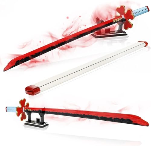QLT QIAOLETONG Demon Ideas Slayer Schwert Cosplay Animes Kanroji Mitsuri Katana,Klemmbausteine Bausteinen deko Geschenk für Erwachsene und Jungen ab 6-16 mit Scheide Halterung(Schwert 780 pcs) von QLT QIAOLETONG