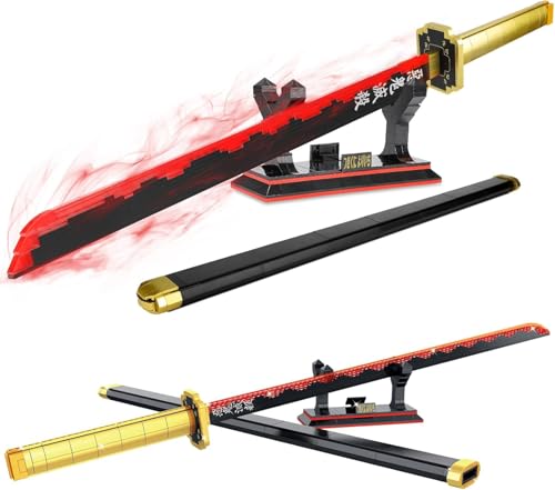 QLT QIAOLETONG Demon Slayer Schwert Schwert Ideas Cosplay Animes Tsugikuni Yoriichi Katana?Klemmbausteine Bausteinen deko Geschenk für Erwachsene Jungen ab 6-16 mit Scheide Halterung(606 pcs) von QLT QIAOLETONG