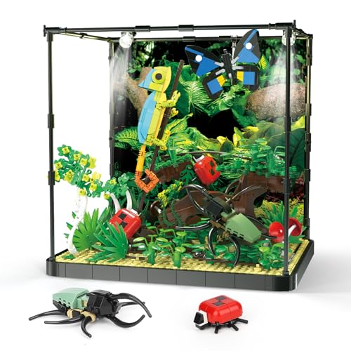 QLT QIAOLETONG Ideas Baukasten mit tropischen Regenwaldtieren?Klemmbausteine Baustein Reptilienlandschaft mit LED-Lichtspielzeug für Kinder von 8–14 Jahren und Erwachsene von QLT QIAOLETONG