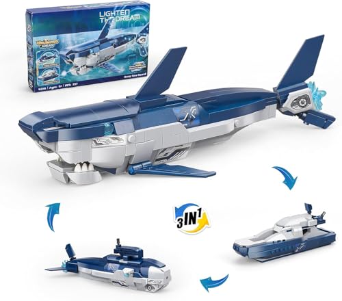 QLT QIAOLETONG Ideas Creator Hai 3 in1 Hai/Unterseeboot/Schnellboot Bauspielzeug Bausteine für Jungen und Mädchen 6-14 Klemmbausteine Ideas Hai(237PCS) von QLT QIAOLETONG