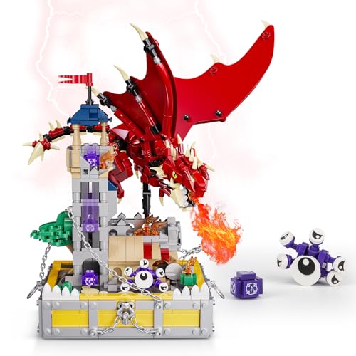 QLT QIAOLETONG Ideas Dragons & Treasures Castle Klemmbausteine Baustein,Wachturm Architecture mit magischem Würfel und Schielmonster, Geschenk für Jungen 6-14 (927 PCS) von QLT QIAOLETONG