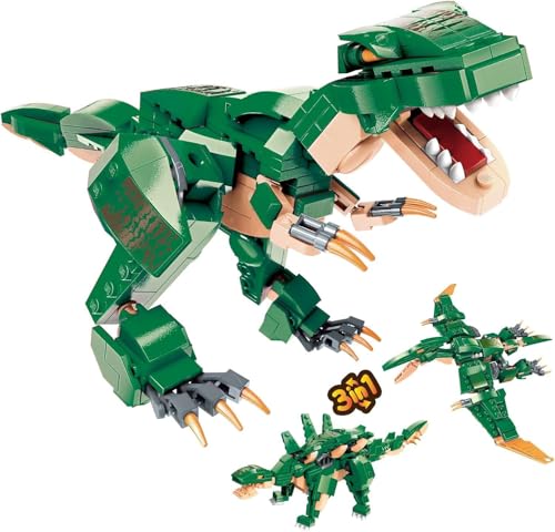 QLT QIAOLETONG Jurassic Dinosaurier STEM 3 in1 Bauspielzeug Dino Bausteine für Jungen und Mädchen 6-14 Klemmbausteine Ideas (287PCS) von QLT QIAOLETONG