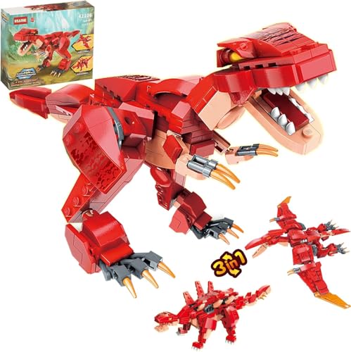 QLT QIAOLETONG Jurassic Dinosaurier STEM 3 in1 Bauspielzeug Dino Bausteine für Jungen und Mädchen 6-14 Klemmbausteine Ideas Kompatibel Mit Lego Dinosaurier (287PCS) von QLT QIAOLETONG