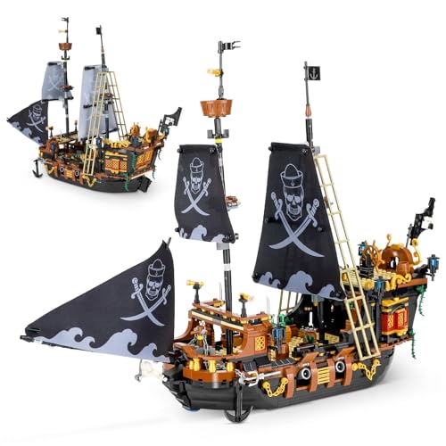 QLT QIAOLETONG Piratenschiff Black Hawk Mini Bausteine Ideas Bauspielzeug für Piraten Geschenk für 8-16 Jungen und Mädchen Klemmbausteine für Erwachsene Piratenschiff.（1328PCS） von QLT QIAOLETONG