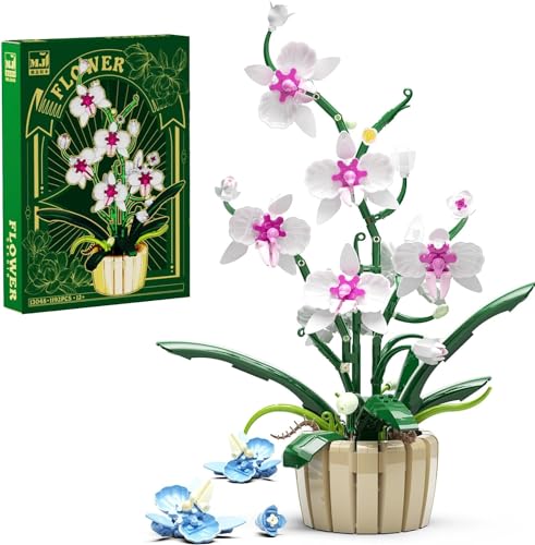 QLT Weiß & Blaue Icons Orchideen Blumen Baukasten, Exquisiter Orchideen Bonsai Klemmbausteine für Erwachsene ，kompatibel mit Lego Pflanzen und Blumen, Ideal für 8+ die Anzeige (1192PCS) von QLT QIAOLETONG