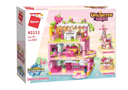 QMAN® 42111 – Traumvilla der Mädchen – 3-in-1 Puppenhaus-Bauset, 580 Teile, 100% kompatibel mit Bausteinen Anderer führender Marken von QMAN