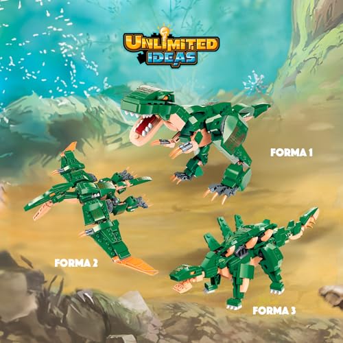 QMAN® W42106 – „Zeitalter der Dinosaurierkrieger“ – 3‑in‑1 Dinosaurier-Bauset, 287 Teile, 100% kompatibel mit Bausteinen Anderer führender Marken von QMAN