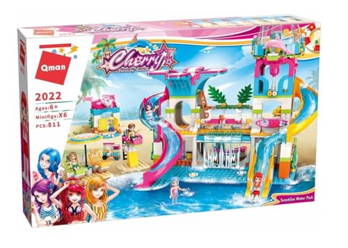 Qman 2022 Cherry Aquapark Rutschvergnügen Klemmbaustein-Set für Mädchen Kinder ab 6 Jahre von QMAN
