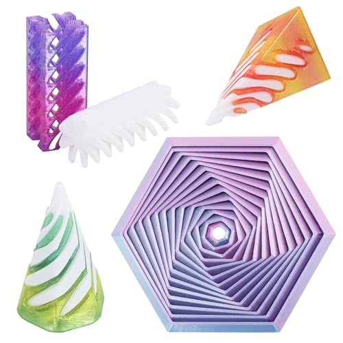 QMLING 4 Stück Impossible Cone, 3D-Druck Spirale Spielzeug, Hexagon und Runde Fidget Toy, Pyramid Passthrough Sculpture, Anti Stress Spielzeug für Kinder und Erwachsene von QMLING