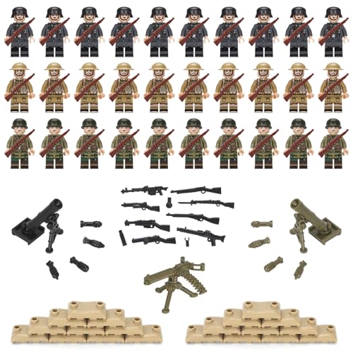QMLING Waffen Militär Set für Figuren, 30 Mini Soldaten Figuren Spielzeug, Ww2 Armee Waffen Spielzeug Set, Ww2 Military Kit für Kinder Geschenke von QMLING