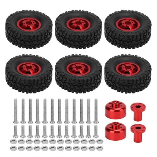 QMLQRGKF Aluminium- und Gummiräder und Reifen Kompatibel mit RC -Autos Set von 6 Reifen und 4 Radteilen, die mit verschiedenen Modellen kompatibel sind(Red) von QMLQRGKF