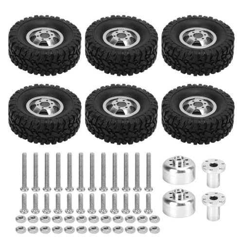 QMLQRGKF Aluminium- und Gummiräder und Reifen Kompatibel mit RC -Autos Set von 6 Reifen und 4 Radteilen, die mit verschiedenen Modellen kompatibel sind(Silver) von QMLQRGKF