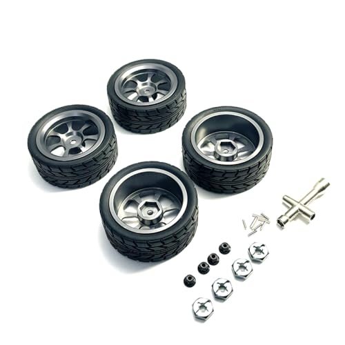 QMLQRGKF Kompatible Räder Kompatibel mit 1:12 1:14 1:18 RC -Autos Zubehör Modelle 124016 124017 124018 124019 144001 A959 und mehr Metall(Light Grey) von QMLQRGKF