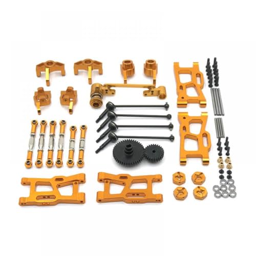 QMLQRGKF Metall -Upgrade -Kit Kompatibel mit 124016 124017 124018 124019 144001 144010 RC -Autoteile einschließlich Antriebswelle Pull Stab Swing Arm Lenkungstasse kompatibles Zubehör(Golden) von QMLQRGKF