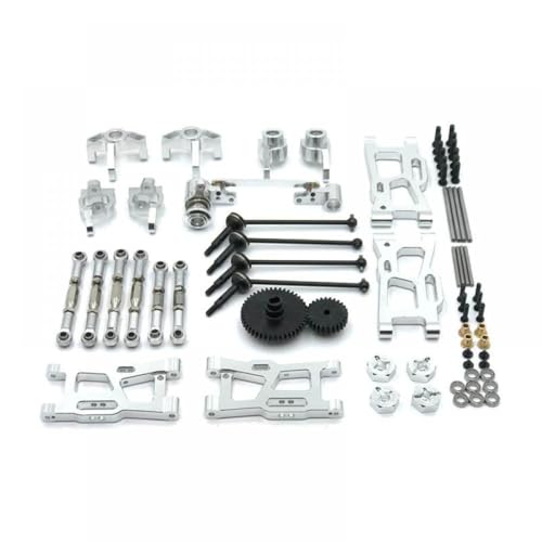QMLQRGKF Metall -Upgrade -Kit Kompatibel mit 124016 124017 124018 124019 144001 144010 RC -Autoteile einschließlich Antriebswelle Pull Stab Swing Arm Lenkungstasse kompatibles Zubehör(Silver) von QMLQRGKF