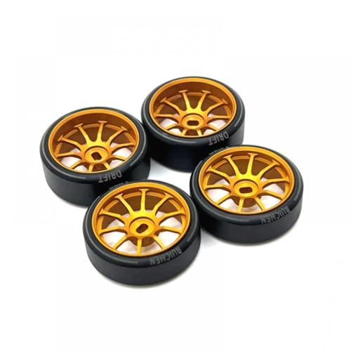 QMLQRGKF Metallrad -Hub und Draft -Logo -Reifen, kompatibel mit Hgd1 -q -D -z Drz 1/28 284131 K969 K979 K989 P929 RC -Auto -Upgrade -Räder(Golden) von QMLQRGKF