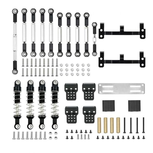 QMLQRGKF Upgrade Metalllenkungsstange und Servostange mit Basisschockdämpfer Kompatibel mit 1/16 mn kompatible RC -Autoteile(Black for WPL) von QMLQRGKF
