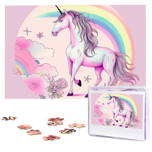 1000-teiliges Puzzle für Erwachsene, anspruchsvolle Puzzles, personalisiertes Holzpuzzle, süßes rosa Regenbogen-Einhorn, Fotos, Puzzles für Geburtstag, Weihnachten, 74,9 x 50 cm 1000-teiliges Puzzle für Erwachsene, anspruchsvolle Puzzles, personalisiertes Holzpuzzle, süßes rosa Regenbogen-Einhorn, Fotos, Puzzles für Geburtstag, Weihnachten, 74,9 x 50 cm von QMNEHJ