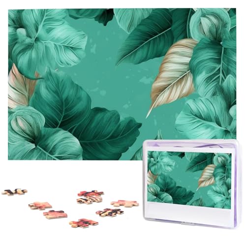 1000-teiliges Puzzle für Erwachsene, anspruchsvolle Puzzles, personalisiertes Holzpuzzle, türkisgrüne Blätter, Fotos, Puzzles für Geburtstag, Weihnachten, 74,9 x 50 cm 1000-teiliges Puzzle für Erwachsene, anspruchsvolle Puzzles, personalisiertes Holzpuzzle, türkisgrüne Blätter, Fotos, Puzzles für Geburtstag, Weihnachten, 74,9 x 50 cm von QMNEHJ