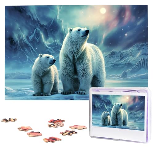 1000-teiliges Puzzle für Erwachsene, herausfordernde Puzzles, personalisiertes Holzpuzzle, Eisbären, Nordlichter, Fotos, Puzzles für Geburtstag, Weihnachten, 74,9 x 50 cm von QMNEHJ