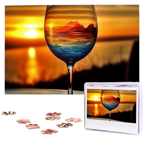 1000-teiliges Puzzle für Erwachsene, herausfordernde Puzzles, personalisiertes Holzpuzzle, Sonnenuntergang, Weinglas, Fotos, Puzzles für Geburtstag, Weihnachten, 74,9 x 50 cm 1000-teiliges Puzzle für Erwachsene, herausfordernde Puzzles, personalisiertes Holzpuzzle, Sonnenuntergang, Weinglas, Fotos, Puzzles für Geburtstag, Weihnachten, 74,9 x 50 cm von QMNEHJ