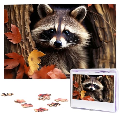 1000-teiliges Puzzle für Erwachsene, herausfordernde Puzzles, personalisiertes Holzpuzzle Waschbär im Herbstbaumloch, Fotos, Puzzles für Geburtstag, Weihnachten, 74,9 x 50 cm 1000-teiliges Puzzle für Erwachsene, herausfordernde Puzzles, personalisiertes Holzpuzzle Waschbär im Herbstbaumloch, Fotos, Puzzles für Geburtstag, Weihnachten, 74,9 x 50 cm von QMNEHJ