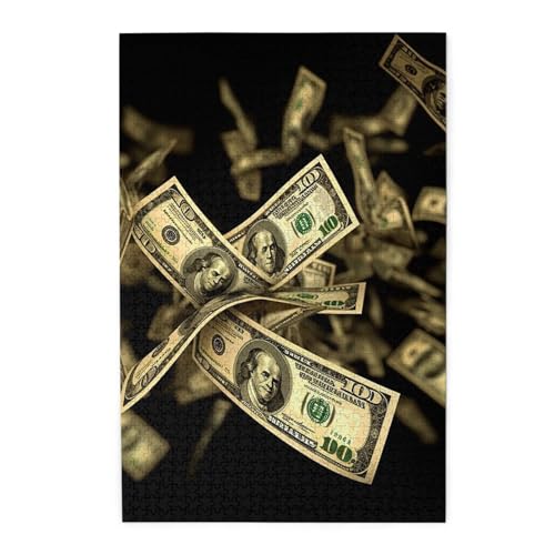 1000-teiliges Puzzle für Erwachsene, herausforderndes Puzzle für Spielabende, Holzpuzzle, Dollarzeichen, Geld, personalisierbar, Holzpuzzle für Familie, Bilderpuzzle, fertige Größe 74,9 x 50 cm von QMNKLET
