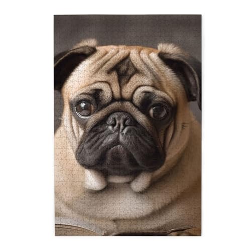 1000-teiliges Puzzle für Erwachsene, herausforderndes Puzzle für Spielabende, Holzpuzzle, Tiermops, Hund, personalisierbar, Holzpuzzle für Familie, Bilderpuzzle, fertige Größe 74,9 x 50 cm 1000-teiliges Puzzle für Erwachsene, herausforderndes Puzzle für Spielabende, Holzpuzzle, Tiermops, Hund, personalisierbar, Holzpuzzle für Familie, Bilderpuzzle, fertige Größe 74,9 x 50 cm von QMNKLET