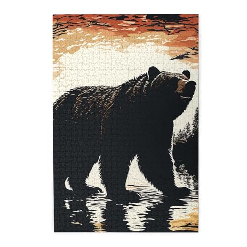 1000-teiliges Puzzle für Erwachsene, herausforderndes Puzzle für Spieleabende, Holzpuzzle, Bär-Silhouette, personalisiertes Holzpuzzle für Familie, Bilderpuzzle, fertige Größe 74,9 x 50 cm von QMNKLET