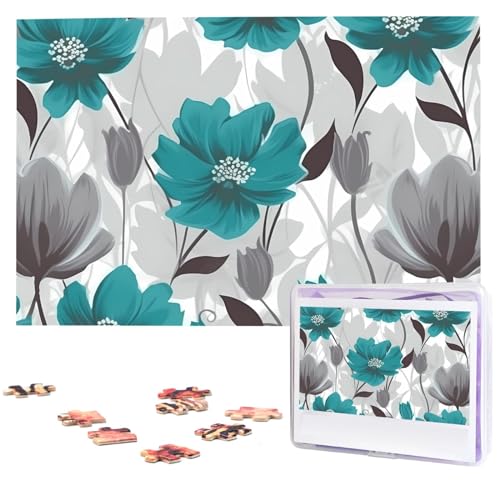 1000-teiliges Puzzle für Erwachsene, herausforderndes Puzzle für Spieleabende, Holzpuzzle, Blaugrün, Grau und Weiß, Blumenmuster, personalisierbar, Holzpuzzle für Familie, Bilderpuzzle, fertige Größe 1000-teiliges Puzzle für Erwachsene, herausforderndes Puzzle für Spieleabende, Holzpuzzle, Blaugrün, Grau und Weiß, Blumenmuster, personalisierbar, Holzpuzzle für Familie, Bilderpuzzle, fertige Größe von QMNKLET