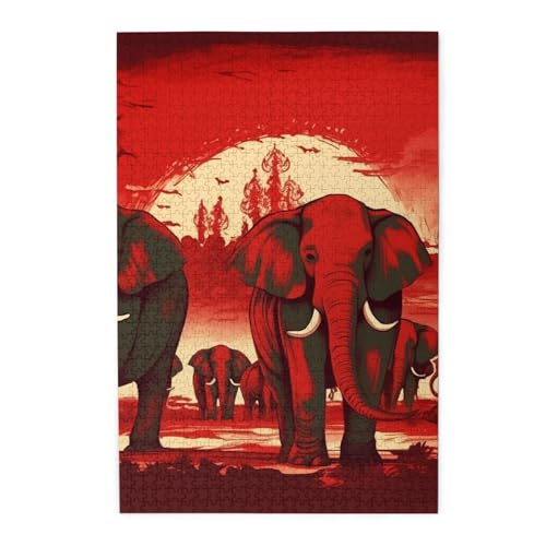 1000-teiliges Puzzle für Erwachsene, herausforderndes Puzzle für Spieleabende, Holzpuzzle, Elefanten, rot, personalisierbar, Holzpuzzle für Familie, Bilderpuzzle, fertige Größe 74,9 x 50 cm 1000-teiliges Puzzle für Erwachsene, herausforderndes Puzzle für Spieleabende, Holzpuzzle, Elefanten, rot, personalisierbar, Holzpuzzle für Familie, Bilderpuzzle, fertige Größe 74,9 x 50 cm von QMNKLET