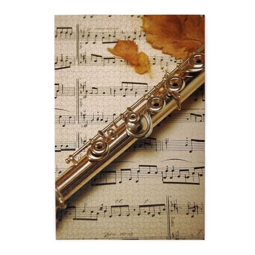 1000-teiliges Puzzle für Erwachsene, herausforderndes Puzzle für Spieleabende, Holzpuzzle, Flöte, Musik, personalisiertes Holzpuzzle für Familie, Bilderpuzzle, fertige Größe 74,9 x 50 cm von QMNKLET